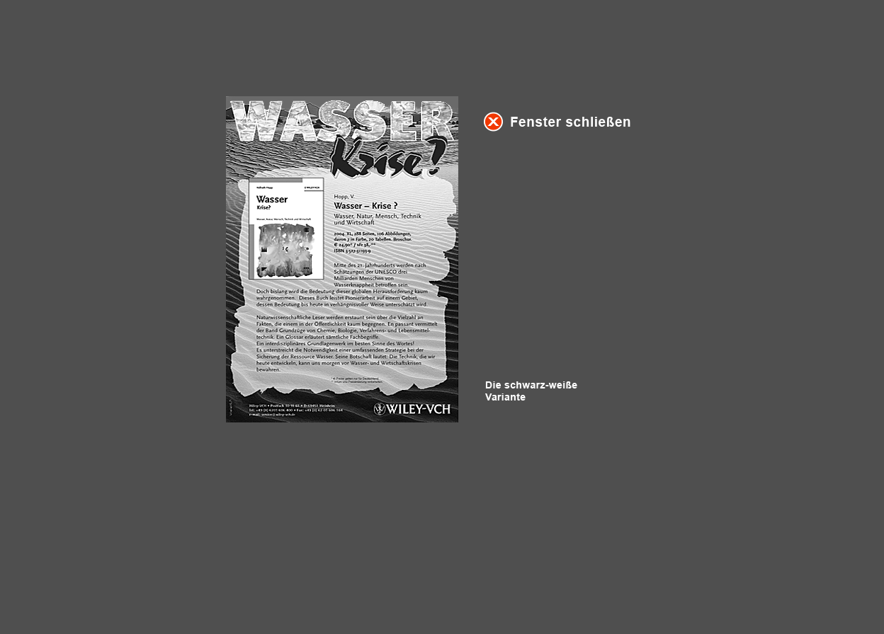 Gro&szlig;e Abbildung Schwarz-Wei&szlig;-Anzeige "Wasser - Krise?"