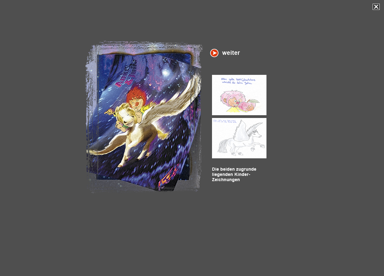 Gro&szlig;e Abbildung Digital-Montage "Deep Space ?? - Nein !!" und kleine Abbildungen der zwei zugrunde liegenden Kinder-Zeichnungen