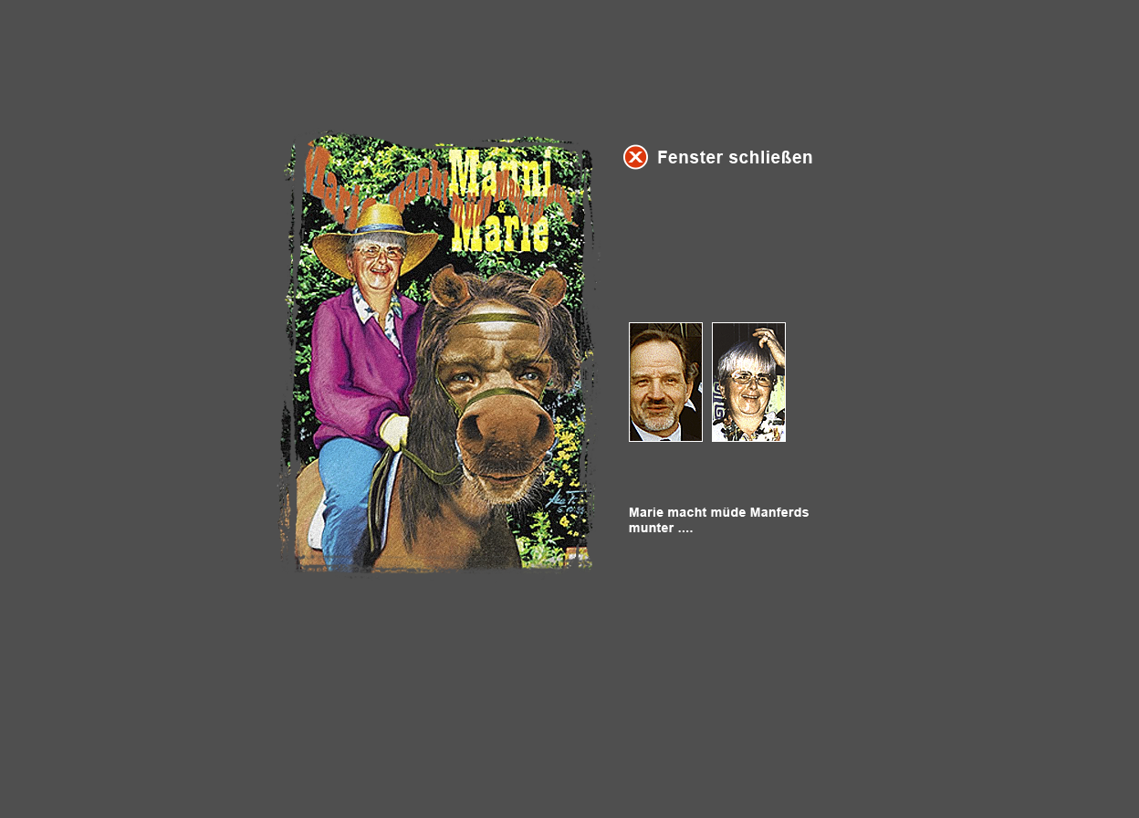 Gro&szlig;e Abbildung Digital-Montage "Marie macht m&uuml;de Manferds munter" und kleine Abbildungen der zwei zugrunde liegenden Original-Fotos