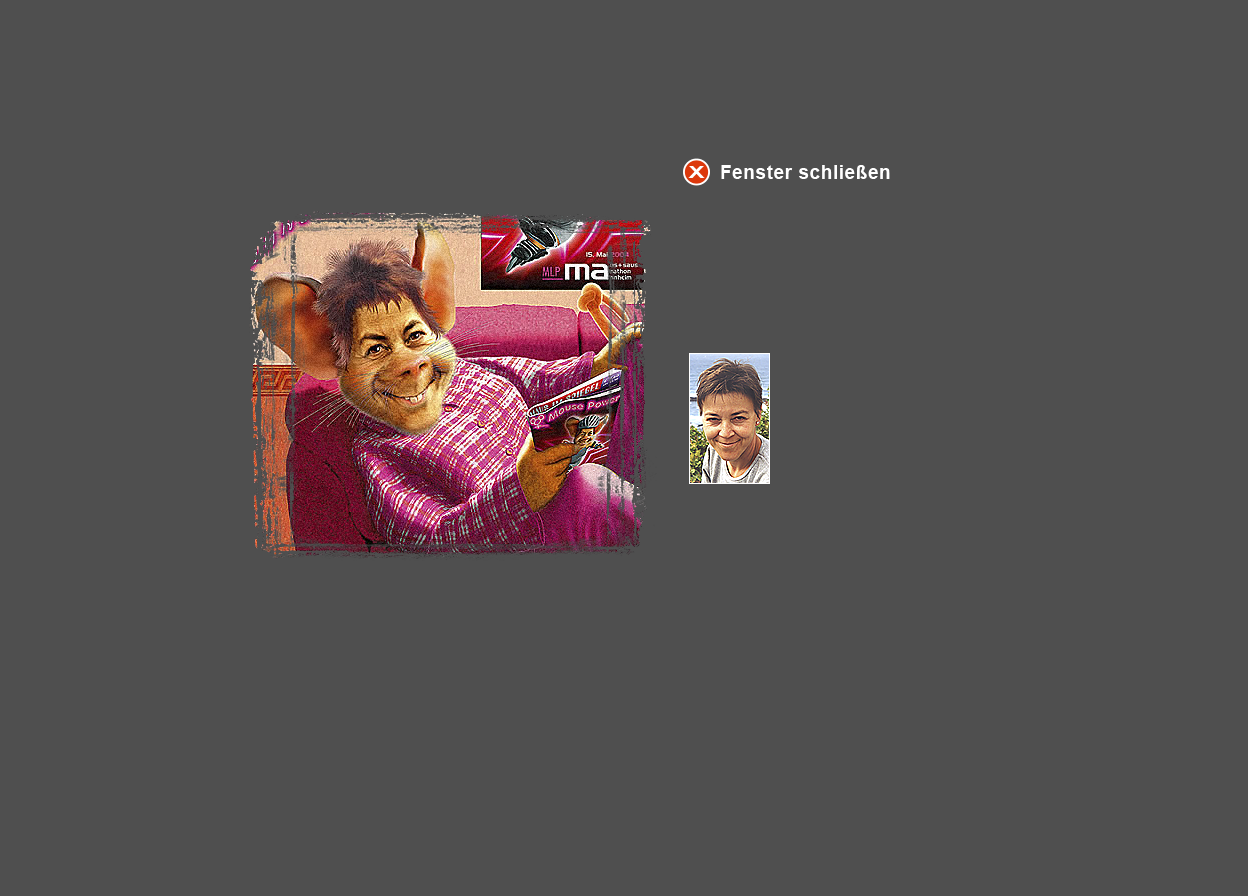 Gro&szlig;e Abbildung Digital-Montage "SausMaus" und kleine Abbildung der zugrunde liegenden Foto-Vorlage