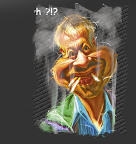 Gr&ouml;&szlig;ere Abbildung E-Malerei Karikatur "Haste mal 'ne Kippe, eyh ?!?"