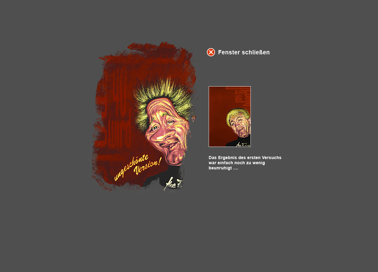 Gro&szlig;e Abbildung Mischtechnik-Bild "Arnold wird 40" und kleine Abbildung des ersten Versuchs