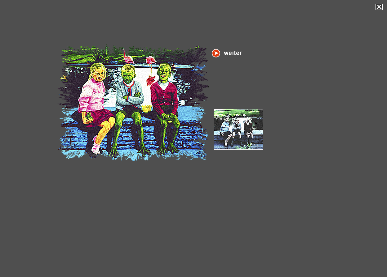 Gro&szlig;e Abbildung Mischtechnik-Bild "Frosch-K&ouml;nig" und kleine Abbildung vom zugrunde liegenden Original-Foto