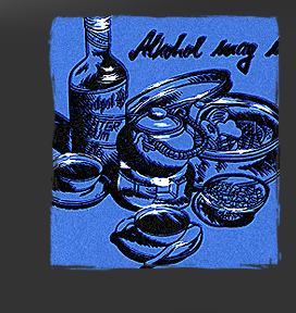 Gr&ouml;&szlig;ere Abbildung Ausschnitt Linolschnitt "Alkohol mag ich wohl ...."