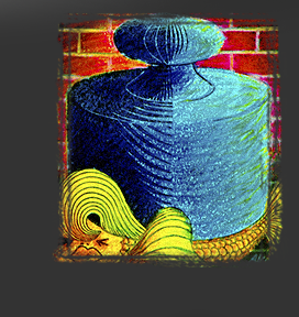 Gr&ouml;&szlig;ere Abbildung Colorierter Linolschnitt "Die Scholle"