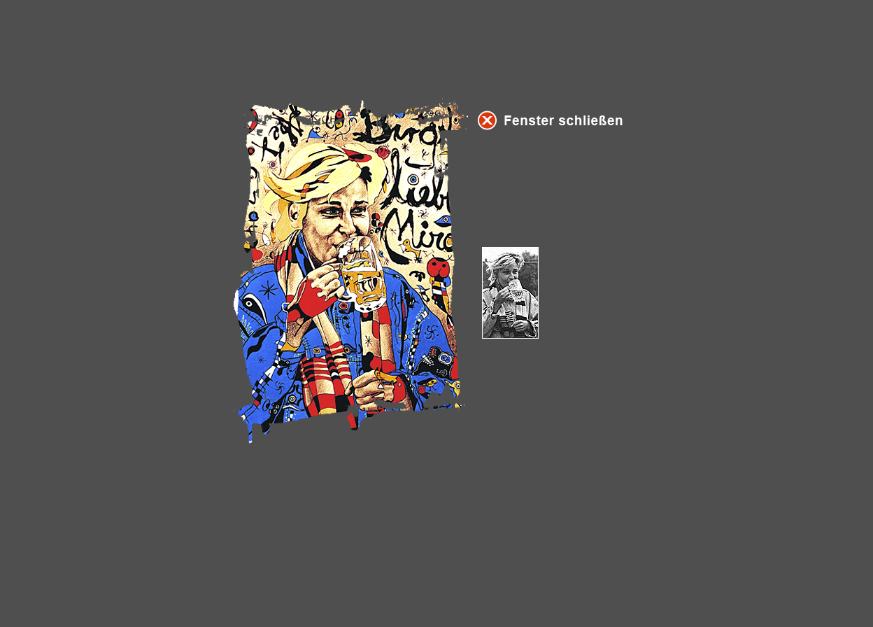 Gro&szlig;e Abbildung Mischtechnik-Bild "Birgit liebt Miro" und kleine Abbildung vom zugrunde liegenden Original-Foto