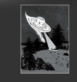 Gr&ouml;&szlig;ere Abbildung Ausschnitt Tusche-Zeichnung "Fliegende Untertasse"