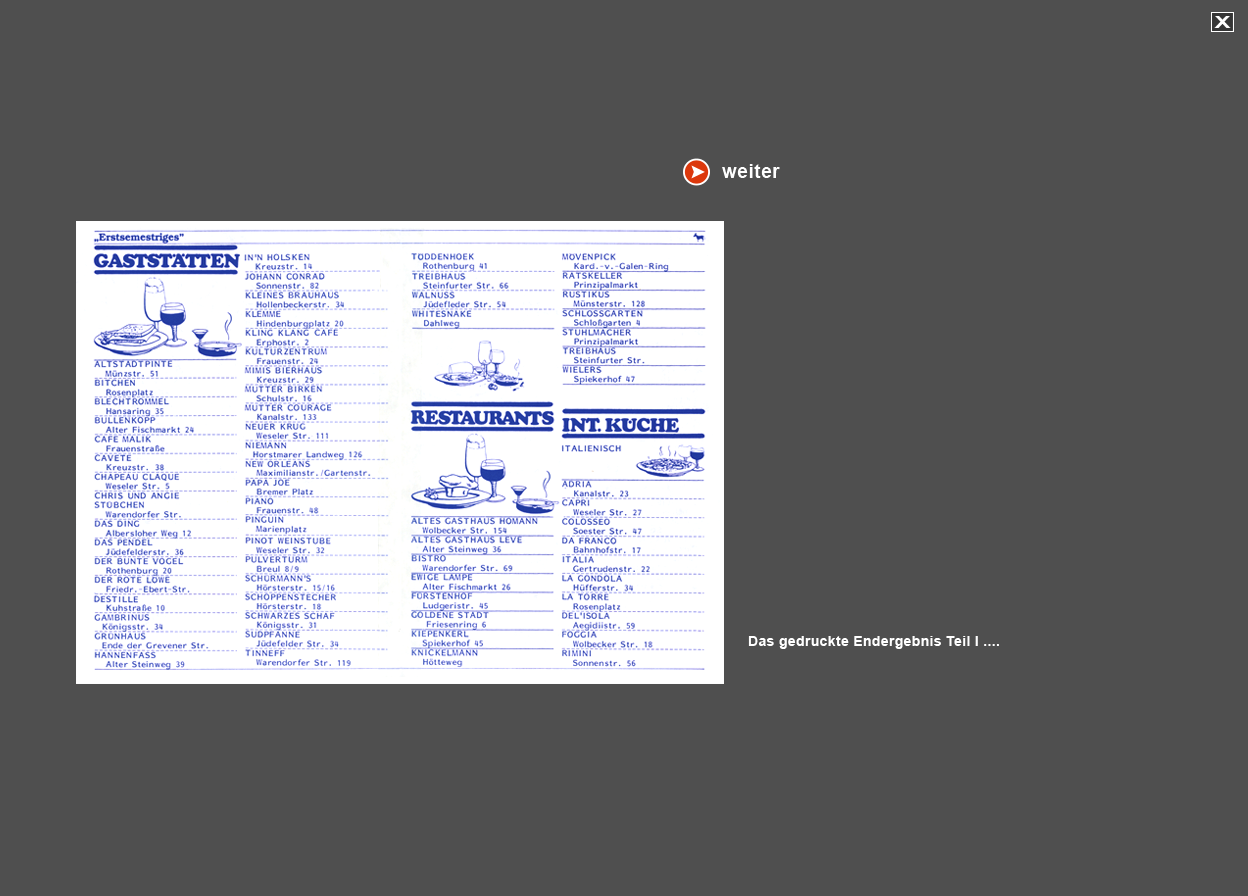 Abbildung gedruckte Doppel-Seite "lukullisch-kultureller Stadtf&uuml;hrer" Teil 1