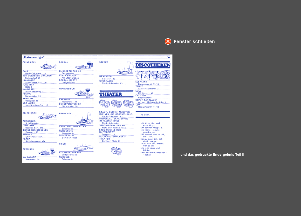 Abbildung gedruckte Doppel-Seite "lukullisch-kultureller Stadtf&uuml;hrer" Teil 2