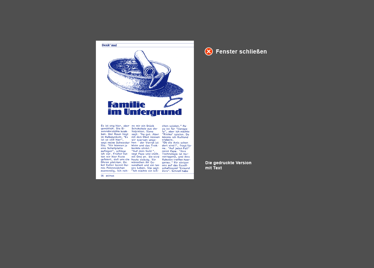 Abbildung der gedruckten Geschichte mit der Konservendosen-Zeichnung und Text