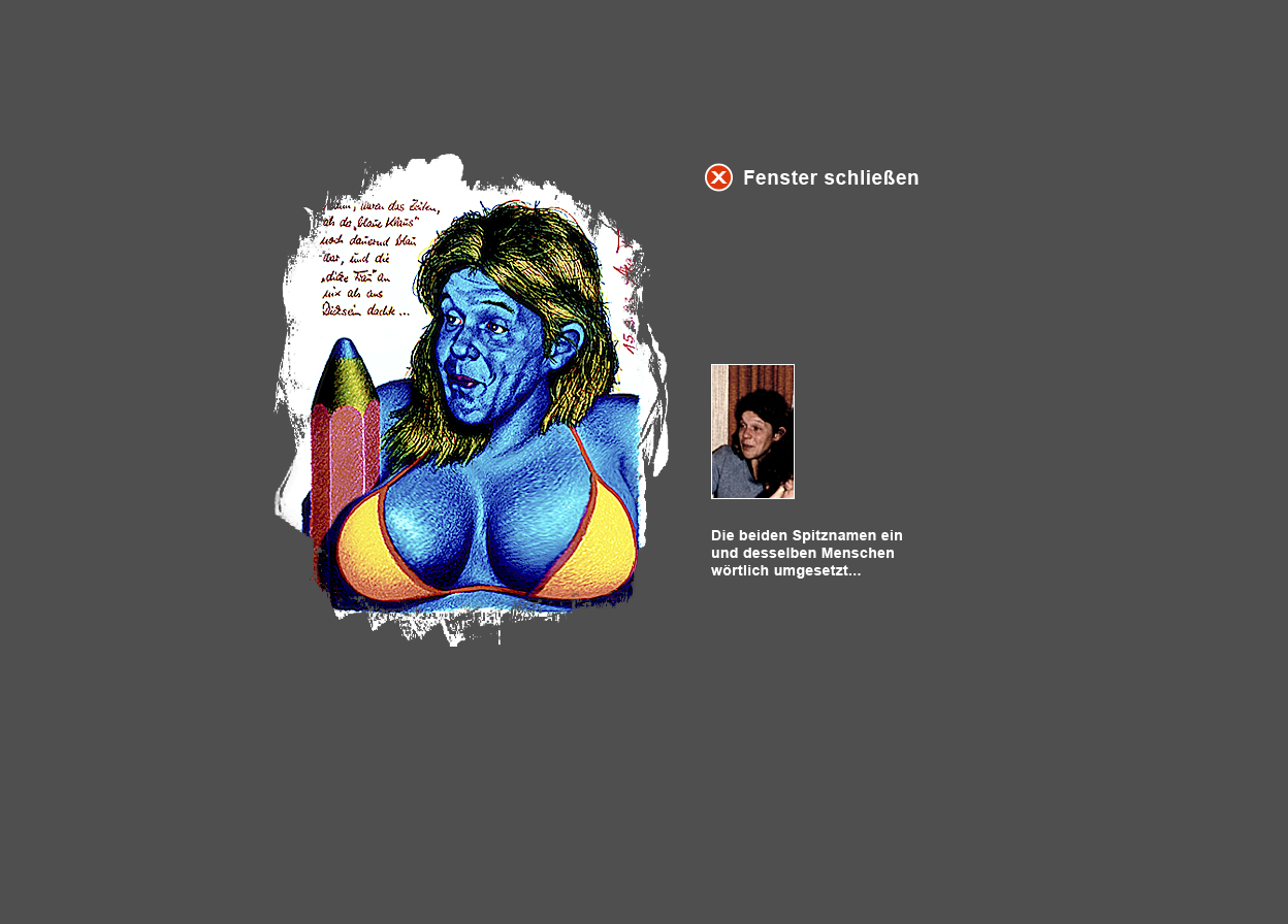 Gro&szlig;e Abbildung Wachskreide-Zeichnung "Der blaue Klaus" und kleine Abbildung vom zugrunde liegenden Original-Foto