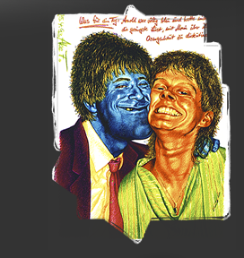 Gr&ouml;&szlig;ere Abbildung Wachskreide-Zeichnung "Blausein & Orangenhaut"