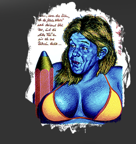 Gr&ouml;&szlig;ere Abbildung Wachskreide-Zeichnung "Der blaue Klaus"