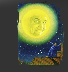 Gr&ouml;&szlig;ere Abbildung Wachskreide-Zeichnung "Monds&uuml;chtig"