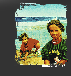 Gr&ouml;&szlig;ere Abbildung Wachskreide-Zeichnung "Strand-Tag"