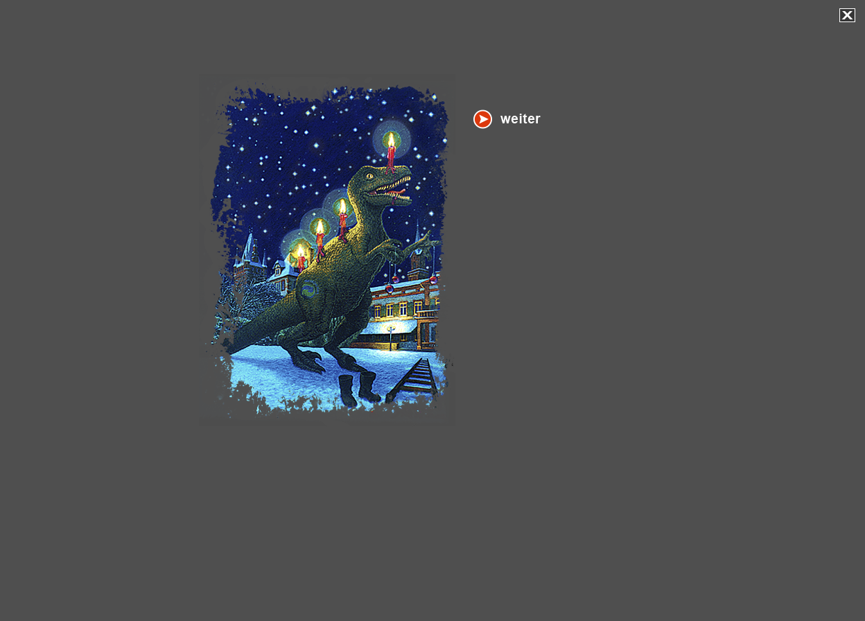 Gro&szlig;e Abbildung Wachskreide-Zeichnung "Weihnachts-Dino"