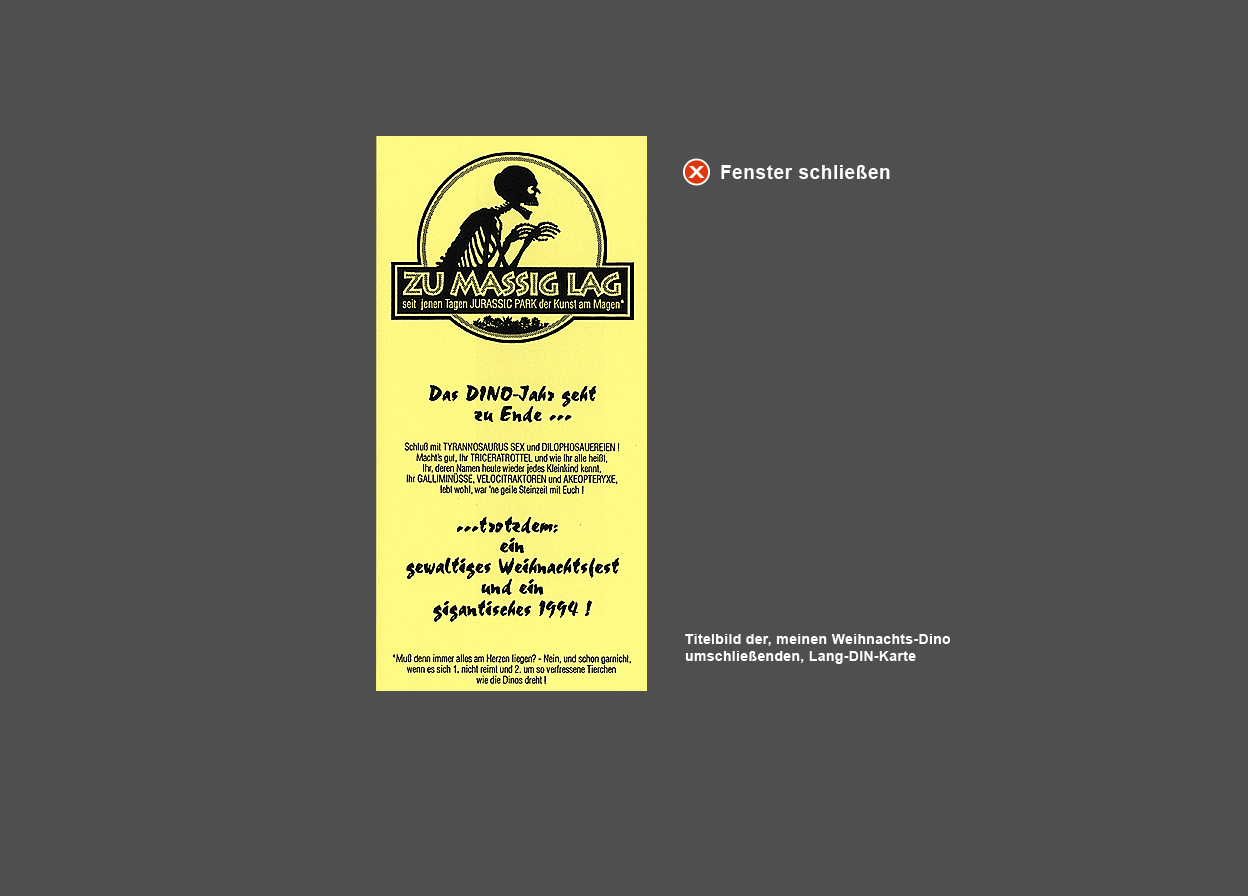 Abbildung Titelblatt der, meinen Weihnachts-Dino umschlie&szlig;enden, "Jurassic Park"-Weihnachtskarte